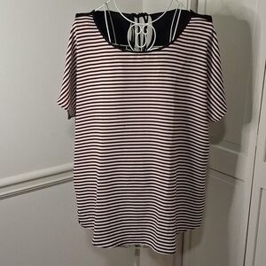 Elena Miro Black and White Striped Short Sleeve Top
